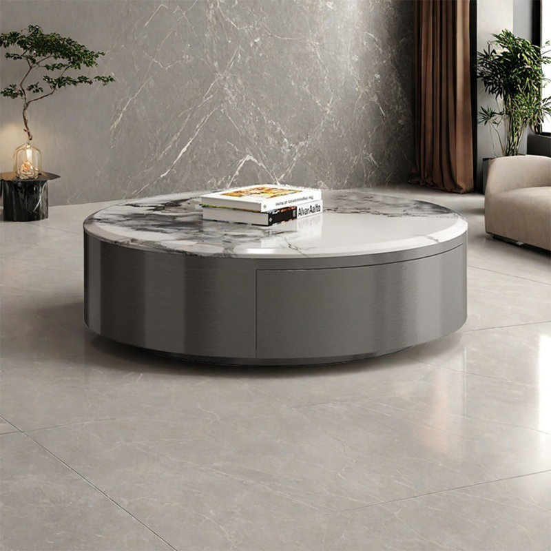 Table basse ronde en pierre supercristalline, H 12,6 po x L 35,4 po x l 35,4 po