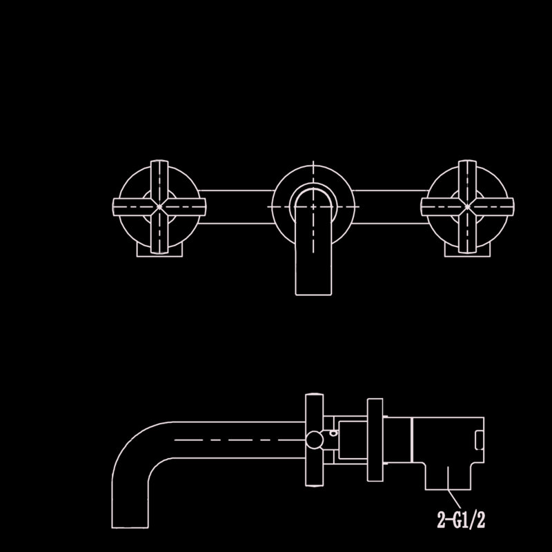 Wall Mounted Bathroom Sink Faucet In Matte Black With Pop-Up Drain  No Overflow . Two Classic Cross Handles For Accurate Water Flow And Temperature Command. Splash Aerator A Steady Delivery. Brass