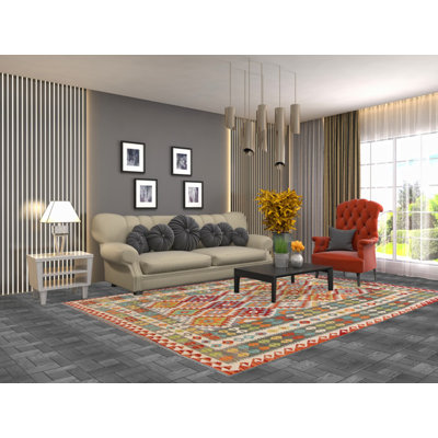 Tapis réversible en laine Kilim 7 x 7