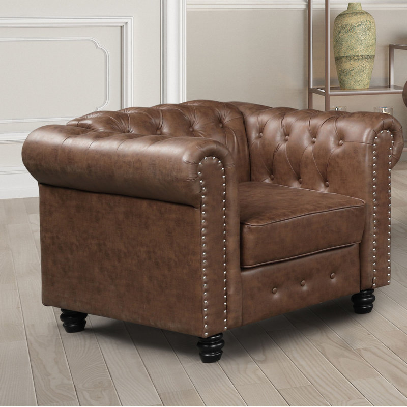 Fauteuil en lin touffeté 39 po, Brun