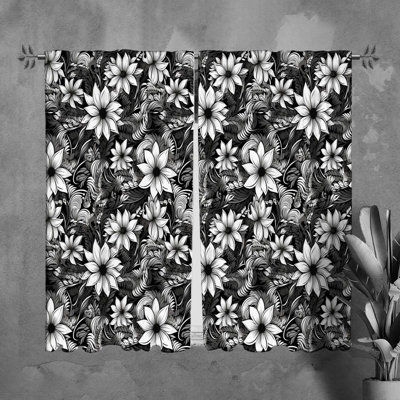 Rideaux à motif floral et rideaux noirs botaniques