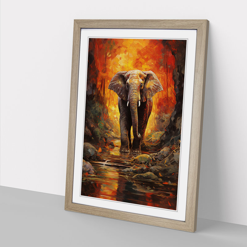 Elephant Expressionism - Framed Print, Oak, 46" H x 34" W x 2" D