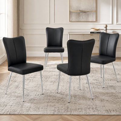 18" H Modern Ergonomic Faux Leather Dining Chairs with Metal Legs