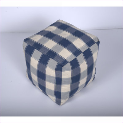Ottoman Checkered 16x16x16 Floor Cushion | Ivory+Navy | Fabric