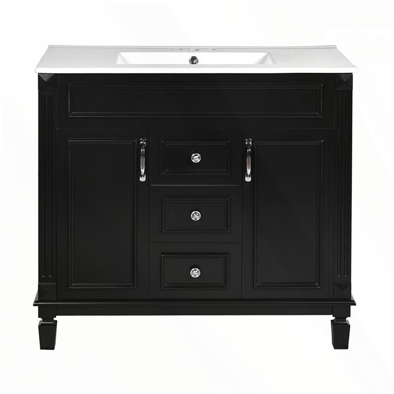Meuble-lavabo 36 po avec lavabo supérieur, Noir, Argent argent