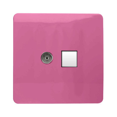 Trendi Switch 2 Gang Female TV Co-Axial & RJ45 Cat 5e PC Ethernet Sockets