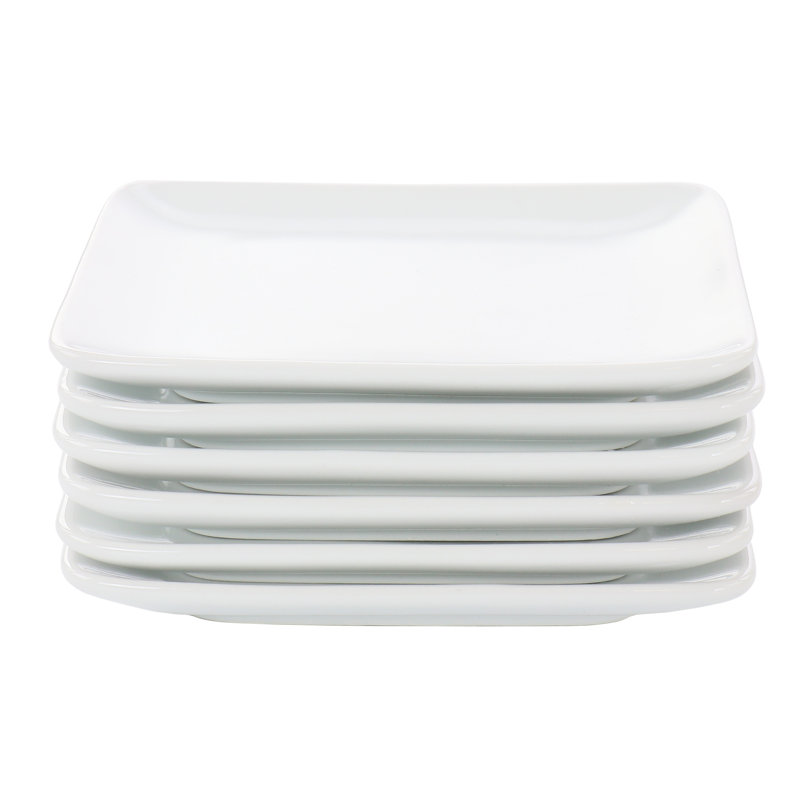 Our Table Simply White 6 Piece 5 Inch Square Porcelain Appetizer Plate Set