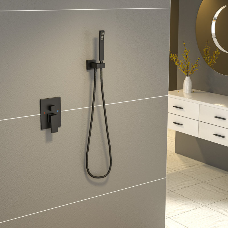 Matte Black 12" Ceiling Mounted Rain Shower System with Handheld Spray