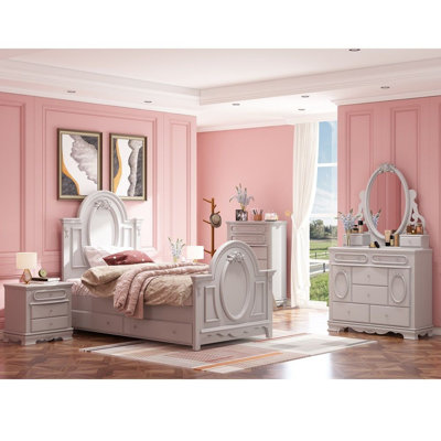 Commode large Hoxsie Auri, 6 tiroirs, motifs floraux moulés, bois
