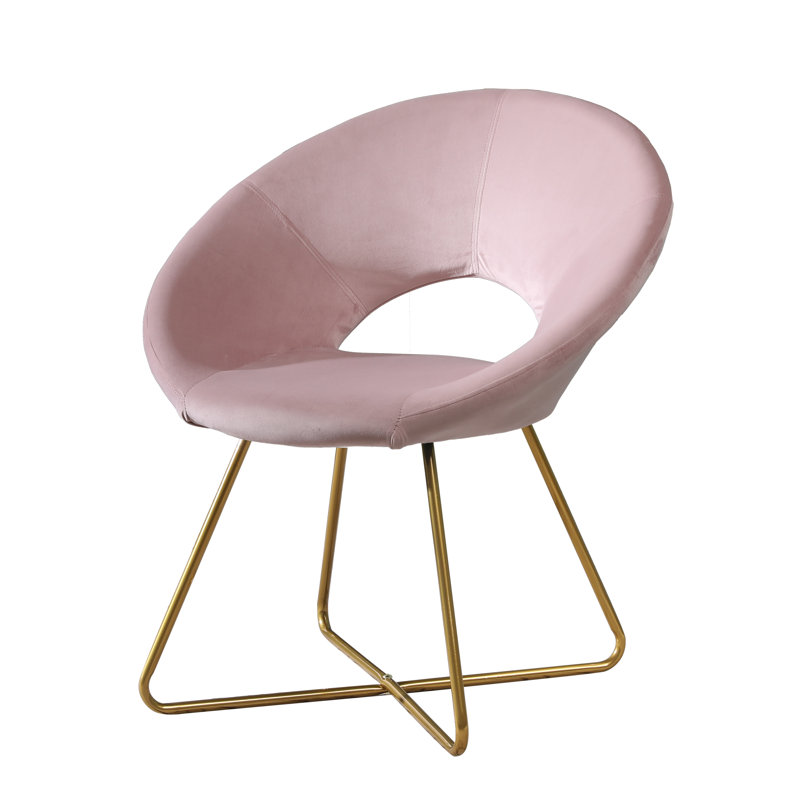 Fauteuil d'appoint moderne 28,35 po Vanezza, Velours rose clair, Doré