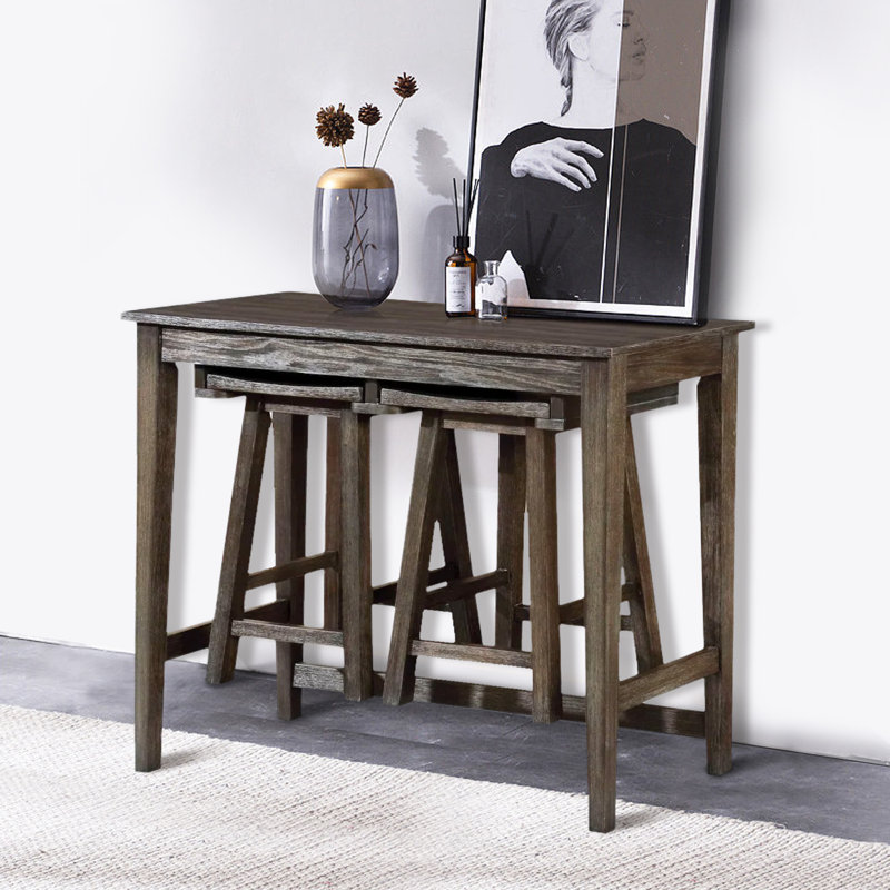 Wood 3-Piece Bar Table Set, Gray, Gray