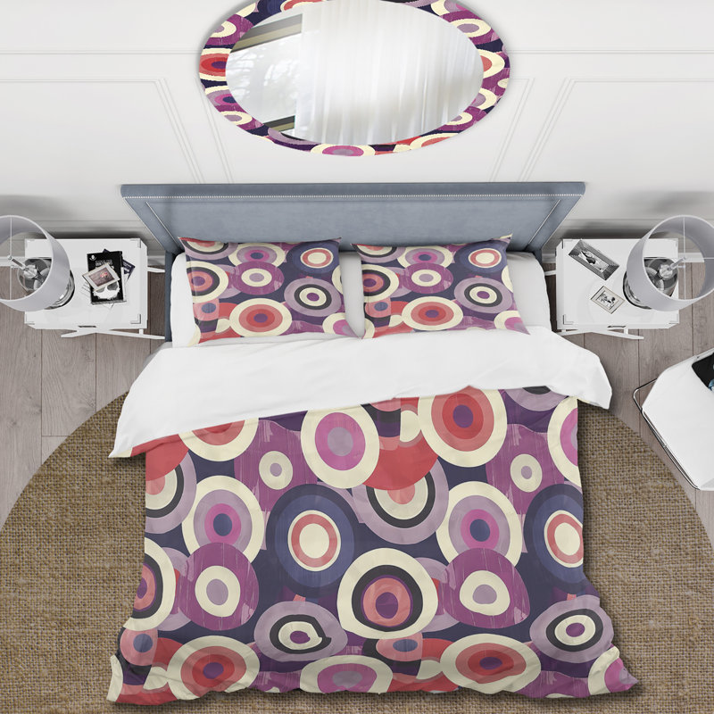 Ensemble de housse de couette mauve Midcentury Retro Circles II - Midcentury