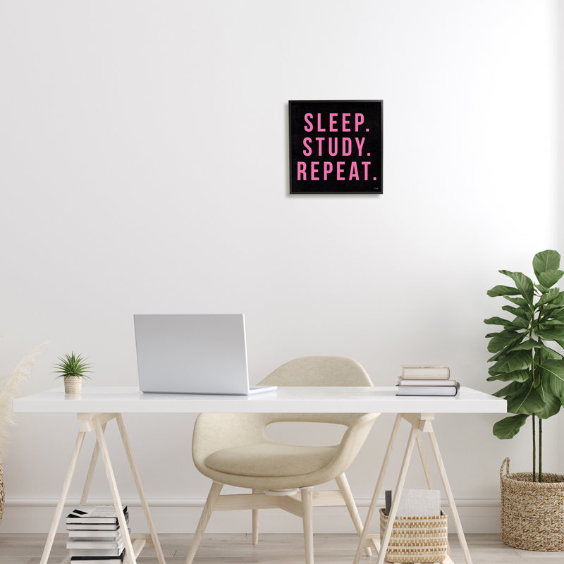 Étude du sommeil - répétition de la typographie de l'élève en noir et rose, Giclée encadrée noir minuit, L 12 po x H 12 po