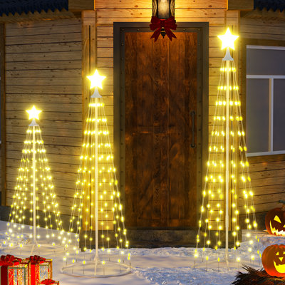 Ensemble de 3 présentoirs lumineux en forme d'arbre de Noël en forme de cône