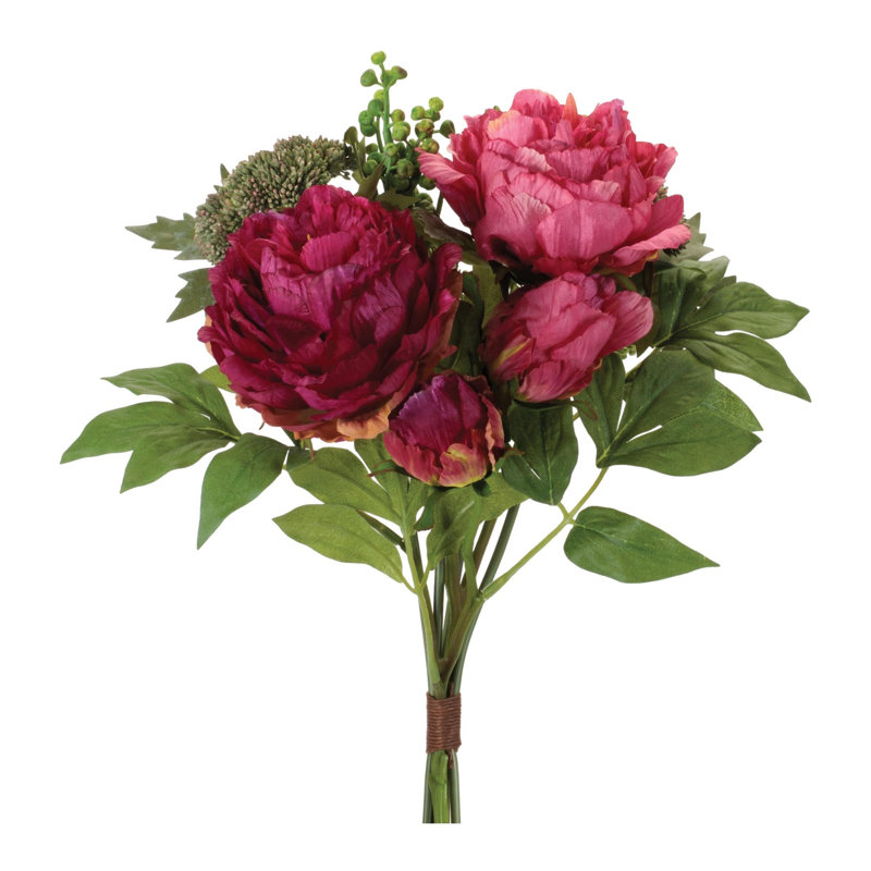 Bouquet de pivoines mixtes H 11,5 po, Mauve, rose, vert