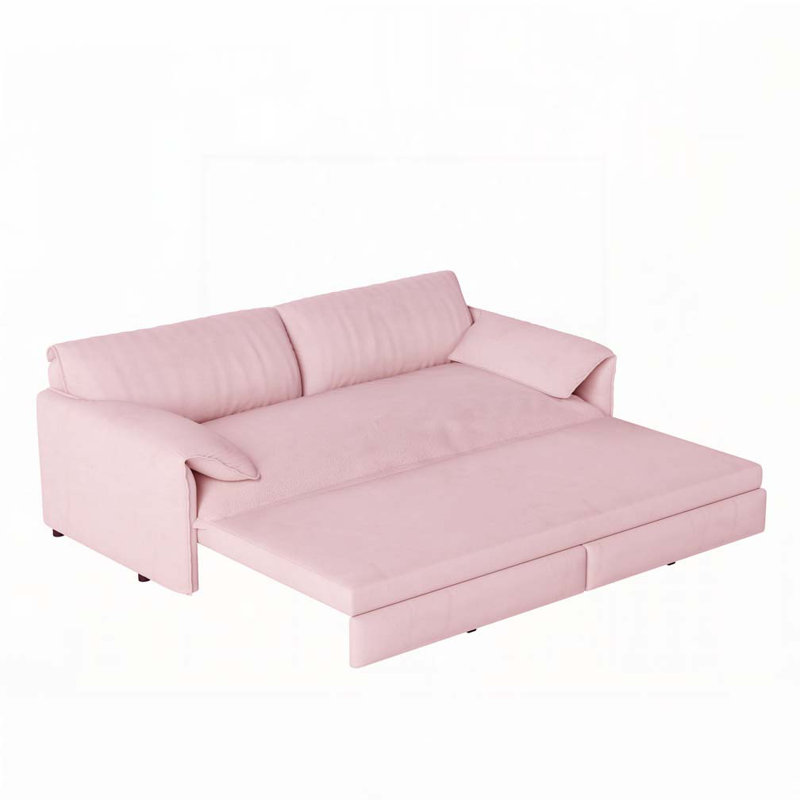 Pull Out Sofa Bed, 3-in-1 Convertible Sleeper Sofa with Side Storage, Pink