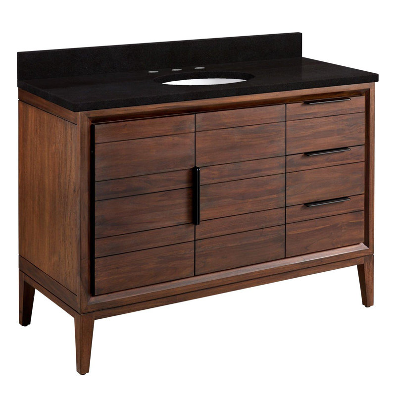 48" Aliso Single Bathroom Vanity Set with Oval Undermount Sink, 8" Widespread, Feathered White Quartz, Java