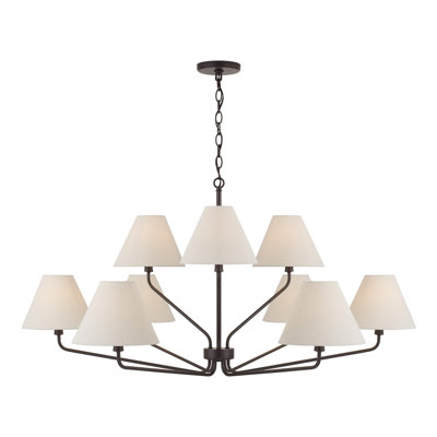 Lustre angulaire 9 lumières à deux niveaux avec abat-jour fuselés l 46 po x H 22,5 po