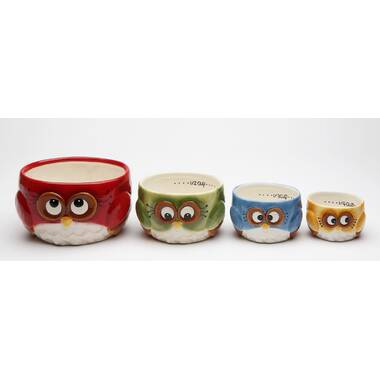 Rare OWL colorful silicone Measuring Cups Complete 4 Piece Set Cute!!