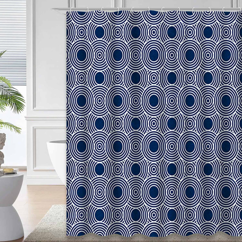 Rideau de douche bleu et blanc à motif de cercles avec 12 crochets, L 72 po x l 72 po