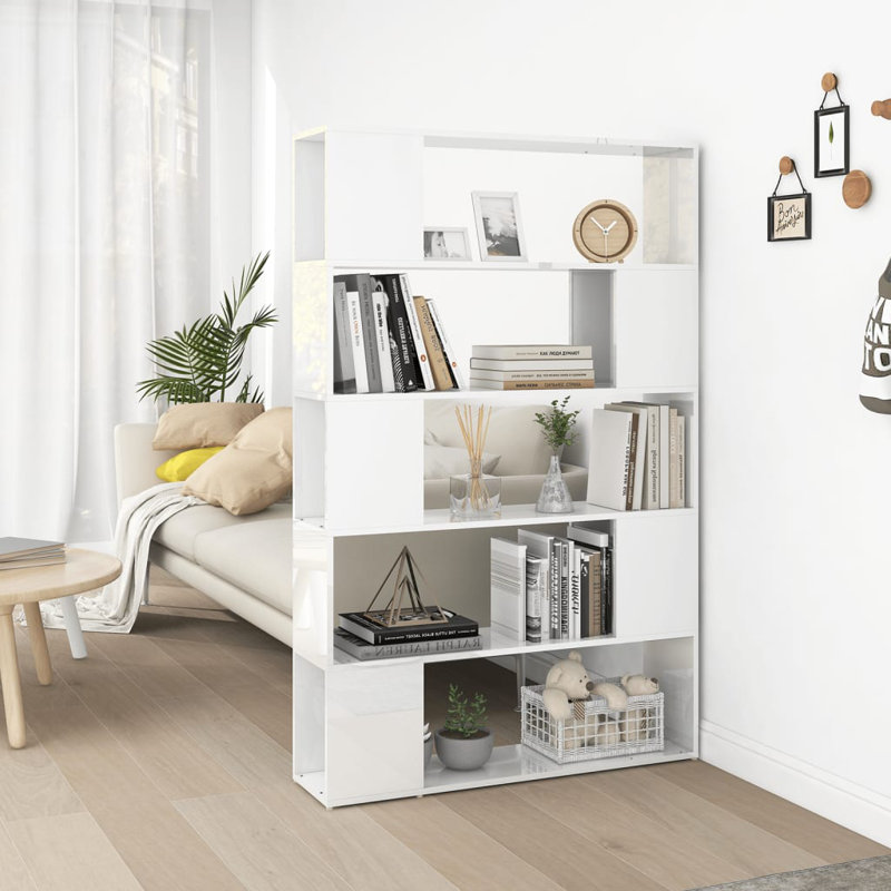 vidaXL Book Cabinet Room Divider Storage Bookshelf Bookcase for Living Room, White,  (5 Shelves) 61"H x 39"W x 9.5"D.