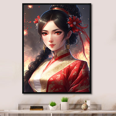 " Japanese Anime Woman With Red Dress "