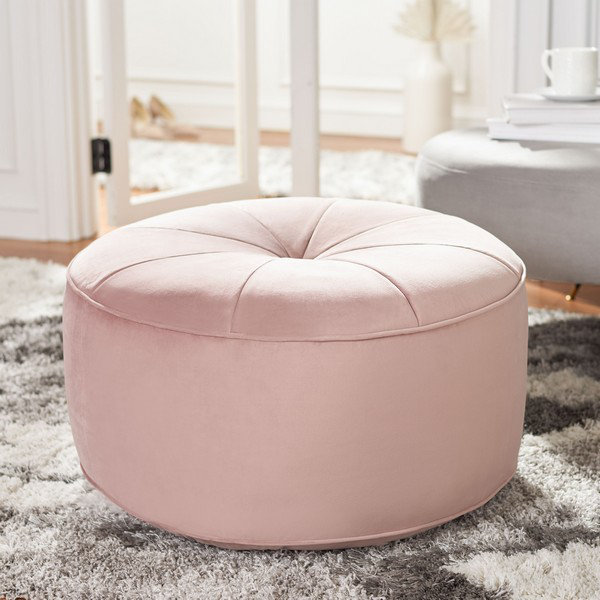 Keeney 28.3cm Wide Velvet Tufted Round Solid Colour Pouffe Ottoman, Blush