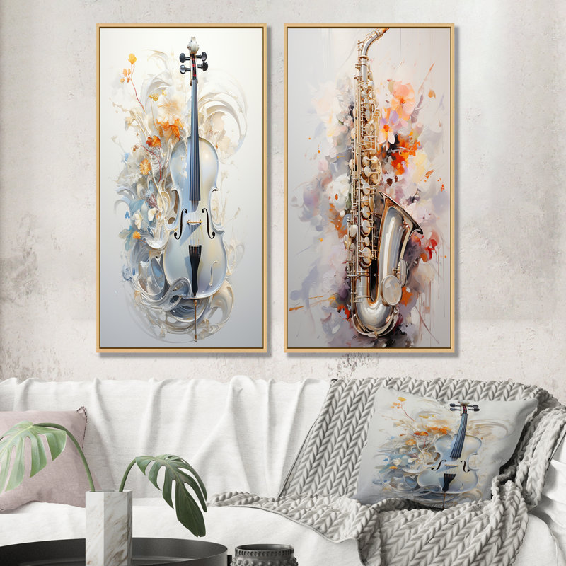 Flutes Whisper Silver Grace - ensemble de 2 reproductions d'art sur toile, H 28 po x l 25 po, Encadrement brun