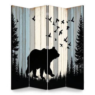 Paravent 4 panneaux pliant Royal Silhouette Bear Birds Forest Birds