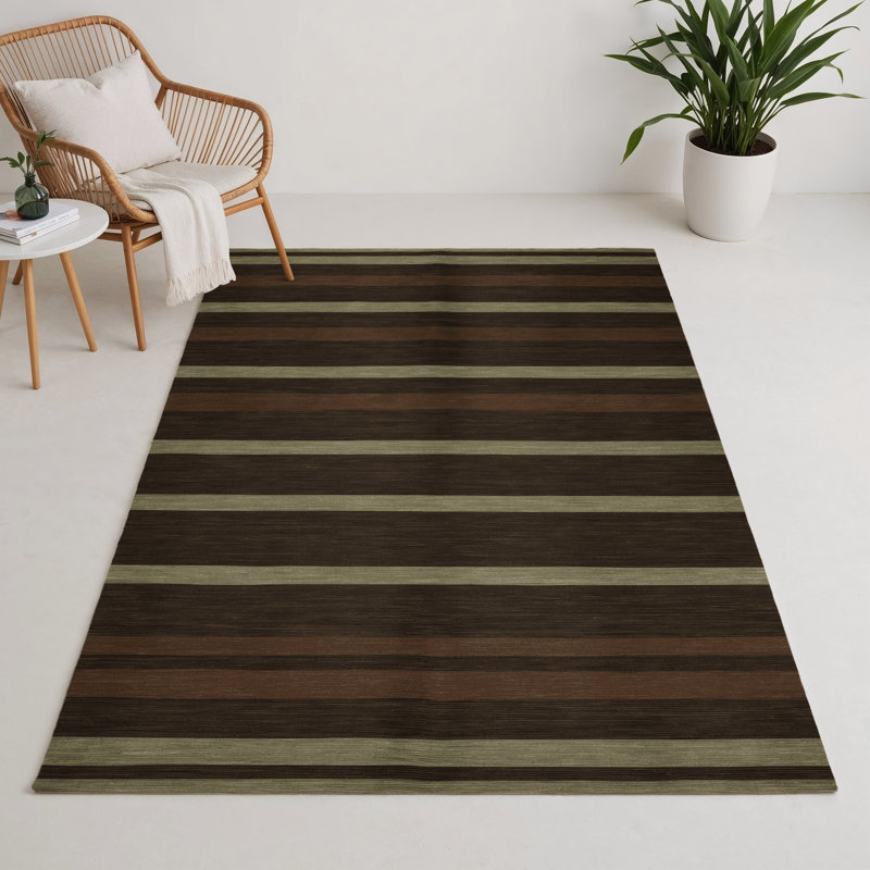 HorizontalStripes Brown Indoor and Outdoor Area Rug, Rectangle 3' x 5'