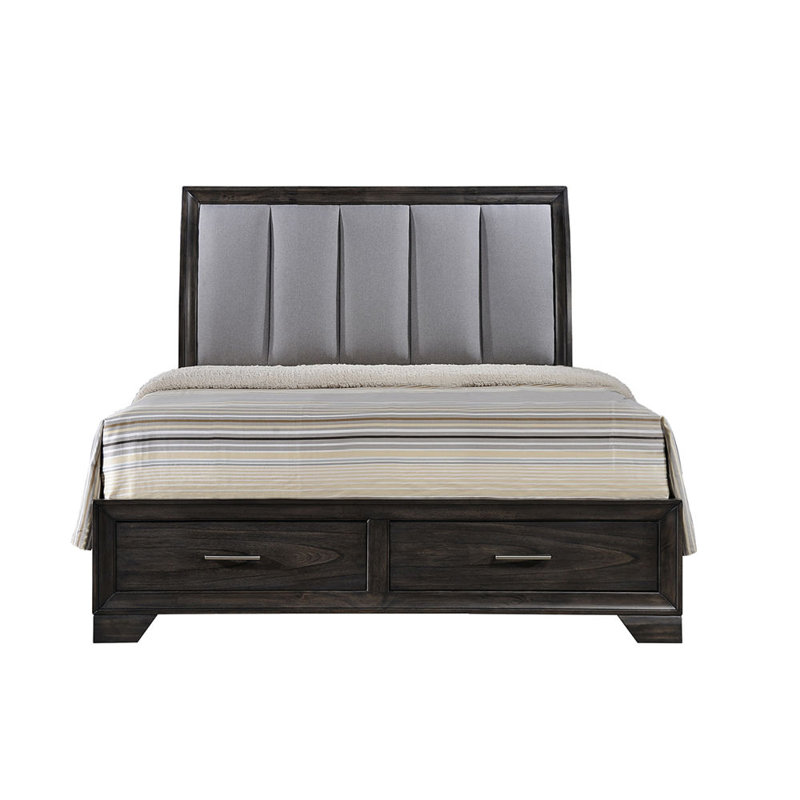 Lit plateforme grand avec rangement 1pc, Gris