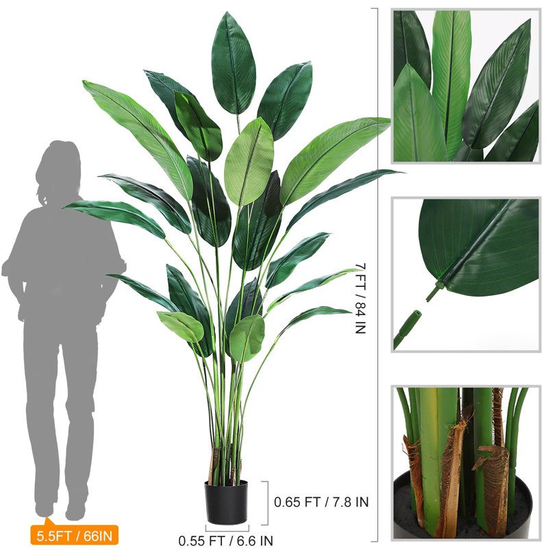 Artificial Bird Of Paradise Plant 7FT(84In) Fake Palm Tree With 20 Trunks Faux Leaves