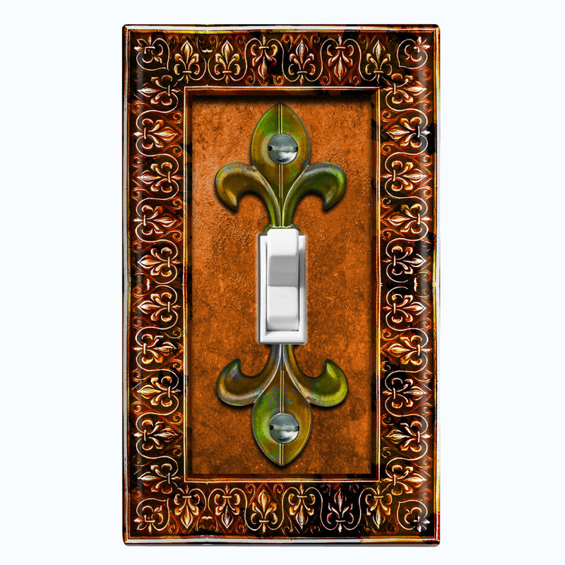 Plaque murale interrupteur à bascule fleur orange 2 bandes Fleur De Lis, Orange