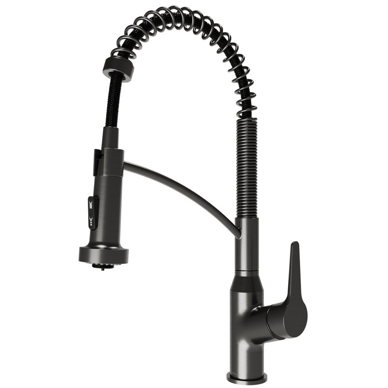 Karran Scottsdale Single-Handle Pull-Down Sprayer Commercial Style Kitchen Faucet in Spot-Free Gunmetal Grey, Satin Black