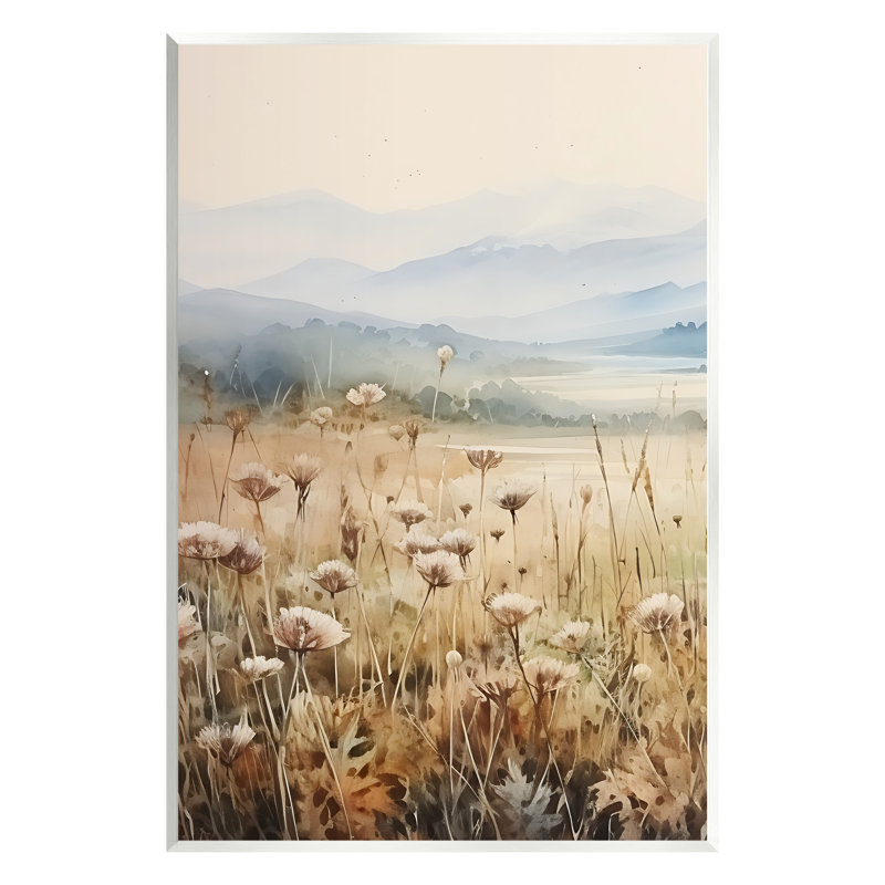 «Meadow With Foggy Mountains On MDF» par Petals Prints Design, H 19 po x l 13 po x P 0,5 po