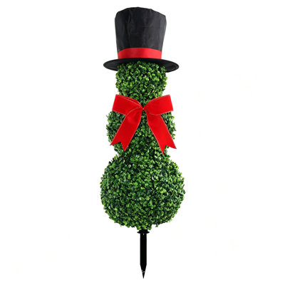 Christmas Snowman Topiary 275 Inchs Artificial Snowman Shaped Topiary Tree with Red Bow Santa Hat Faux Plants for Outdoor Indoor Home Porch Decor Festive Christmas Decorations Gifts