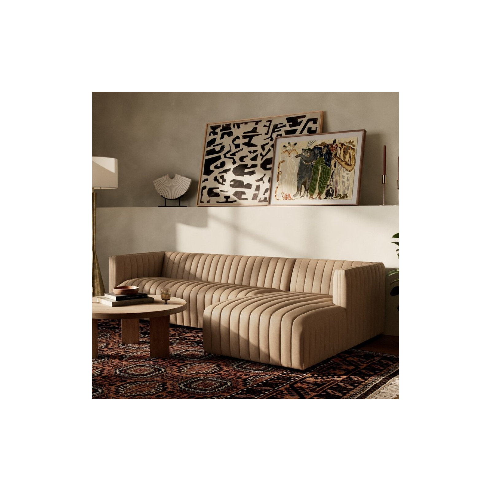 Brandt Upholstered Chaise L-Sectional, Palermo Drift Top Grain Leather, Right Hand Facing, 26.5" H x 105" W x 64" D