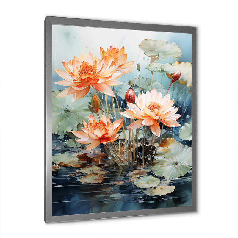 «Delisio Asian Art Lotus Pond VI», reproduction sur toile, H 32 po x l 24 po x P 1 po, Cadre photo argenté