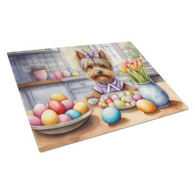 Decorating Easter Yorkshire Terrier Glass Cutting Board