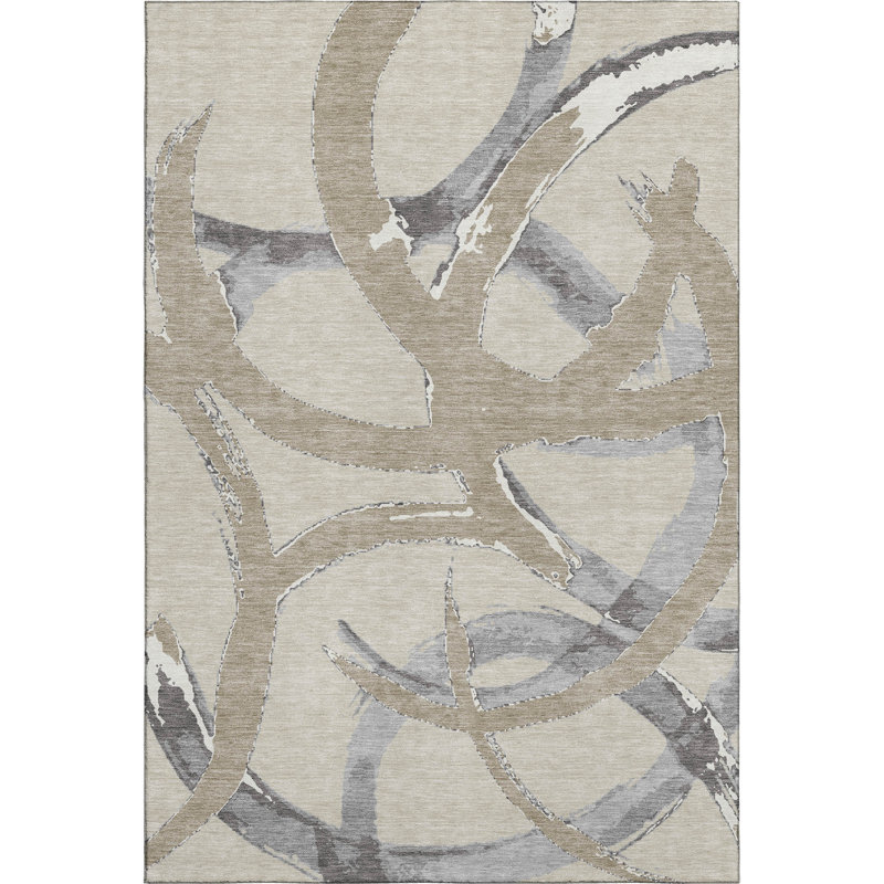 Premium Machine Washable Mayfield AMF1022 Circles Rug, Rectangle 3' x 5'