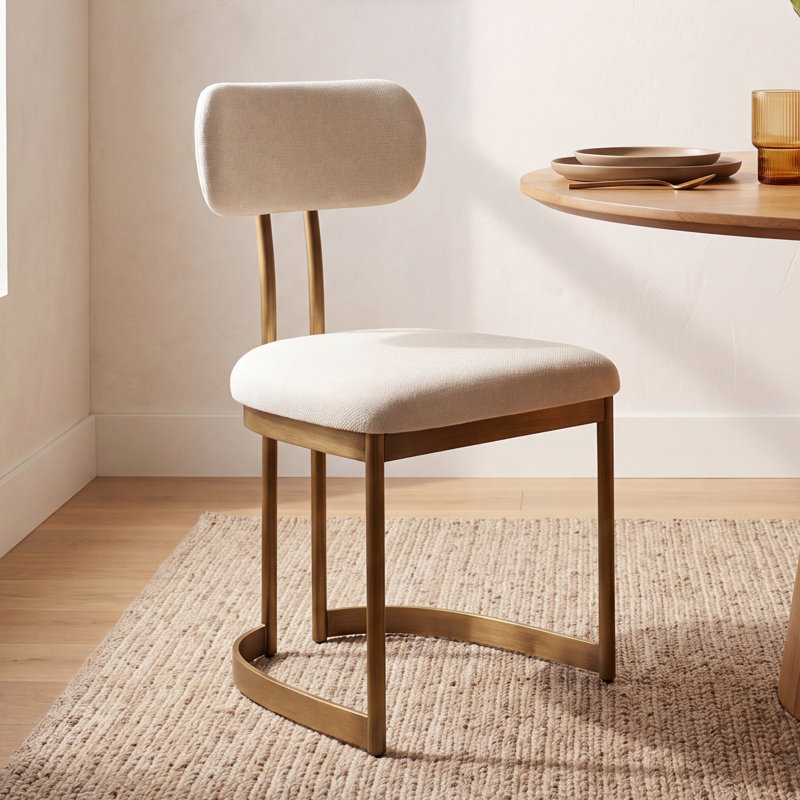 Margot Upholstered Dining Chair, Linen Off White Dhurrie