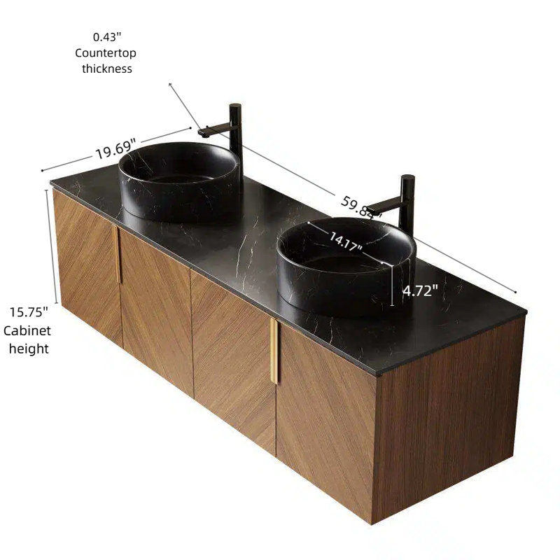 Janet 60" Wall-Mounted Bathroom Vanity with Ceramic Basins & Sintered Stone Countertop