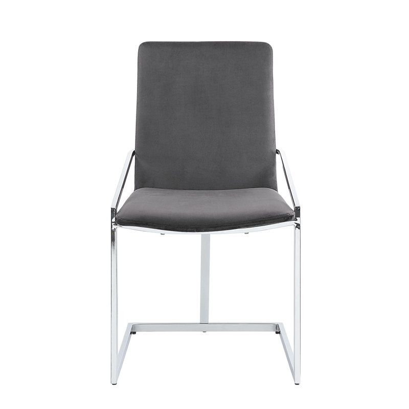 Zlatan Grey Velvet & Chrome Finish Side Chair (Set Of 2)