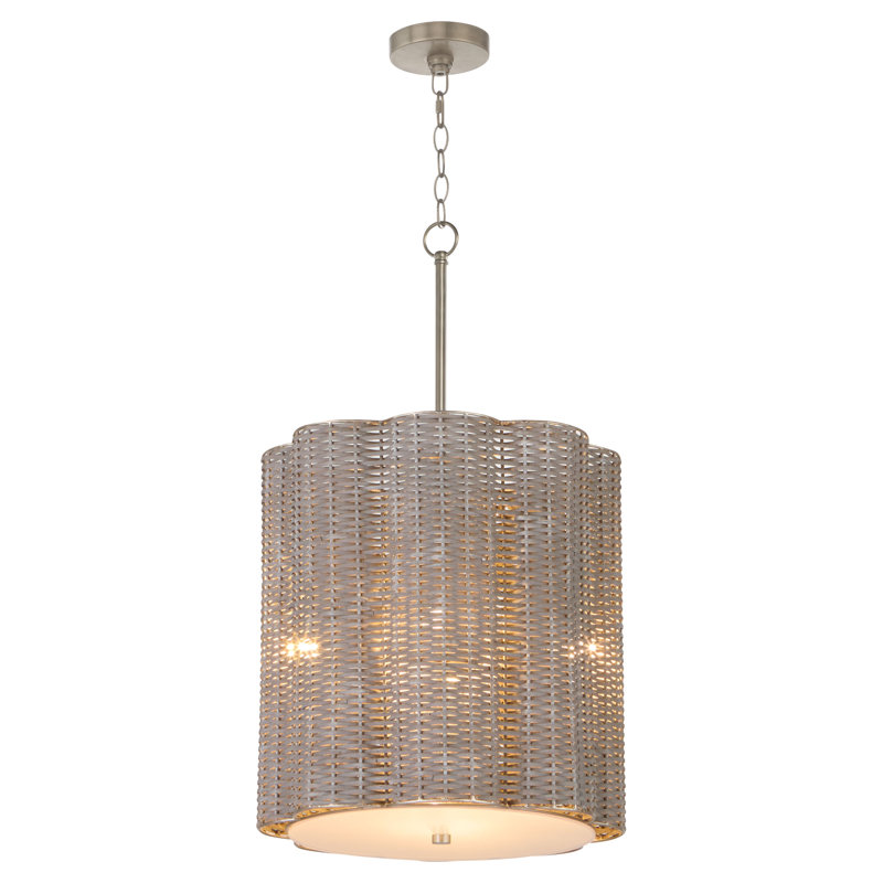Boracay 4 - Light Rattan Dimmable Drum Chandelier, Brushed Nickel, Gray