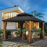 Solid Wood Post Patio Gazebo with Metal Frame