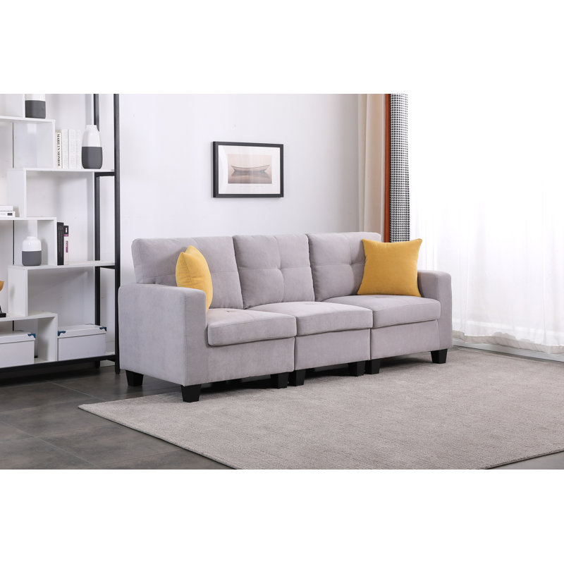Chesham Breane 85.4'' Square Arm Modular Sofa With Solid Wood legs & 2 Pillows, Light Gray Polyester Blend