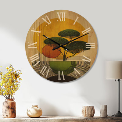 Extra Large Nature Boho Wooden Wall Clock – Bohemian Minimalist Geometric Bonsai