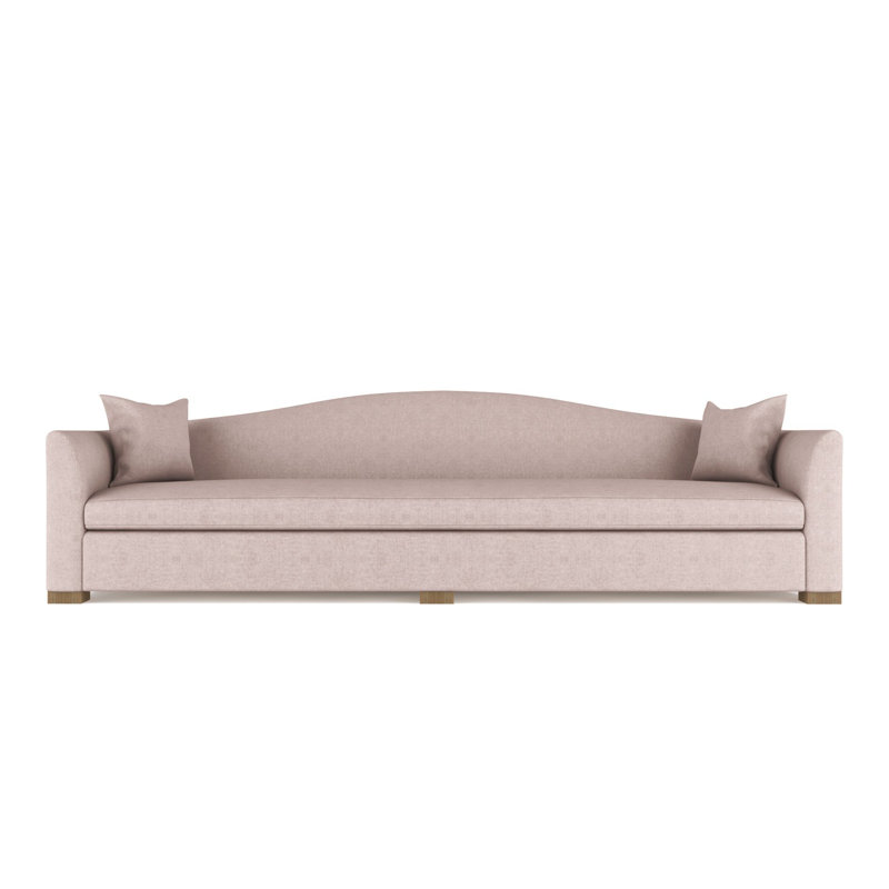 Horatio Camelback Taper Curved-Arm Extra Long Sofa, Plush Velvet Blush, Weathered, 33" H x 120" W x 36" D