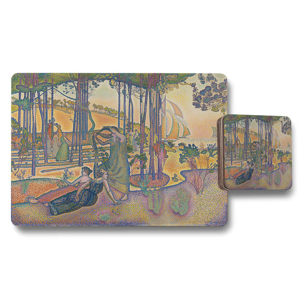 Impressionist Beach Scene Placemat And Coaster Set For Dining Table