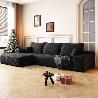 Modern 107" Cloud Sectional With L-Shape Chaise, Comfortable Deep Seat , Corduroy Upholstery, No Assembly Needed For Living Spaces Seat, Recliner, Cor